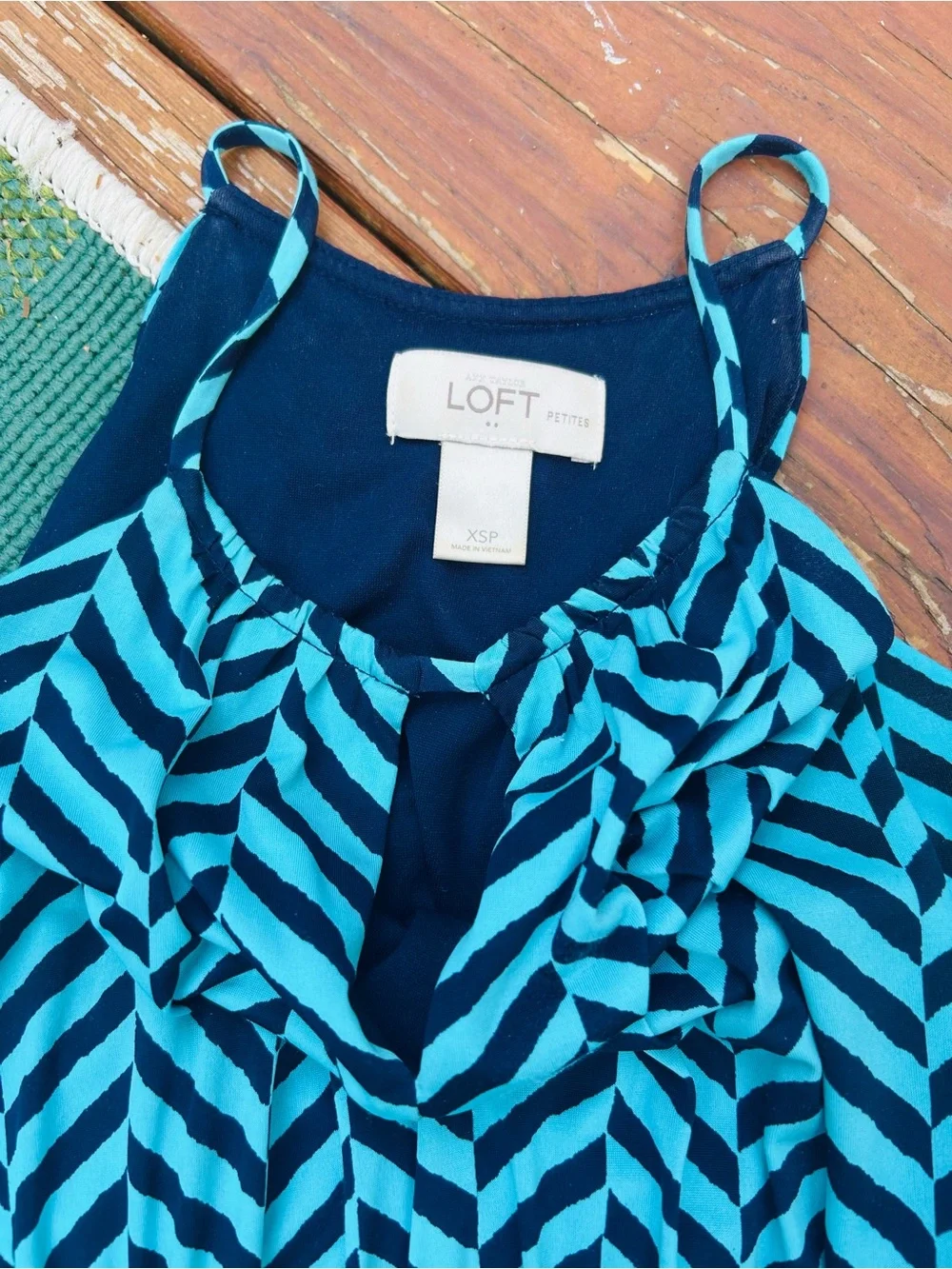LOFT Petite Teal and Navy Chevron Maxi Dress